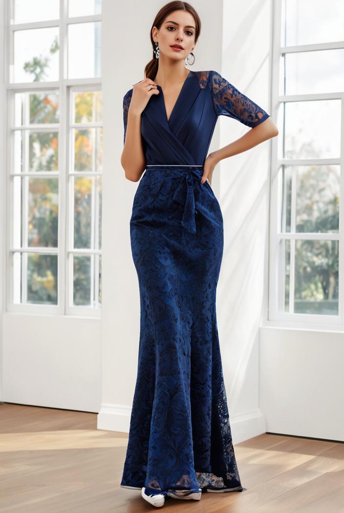 3 4 sleeve bodycon plunging back sequin evening dress 142008