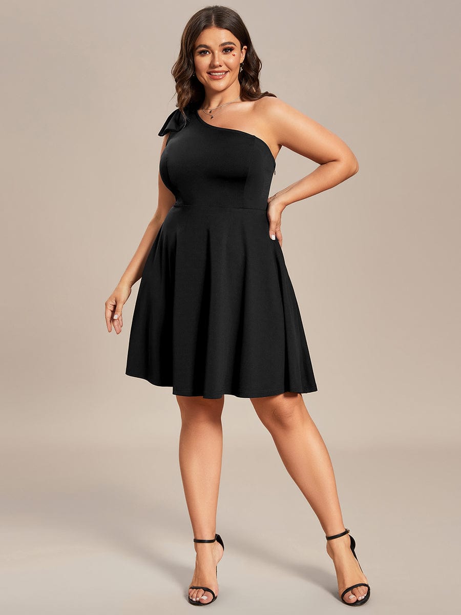 Sleeveless A-Line Summer Mini Dress with One Shoulder Bow Detail