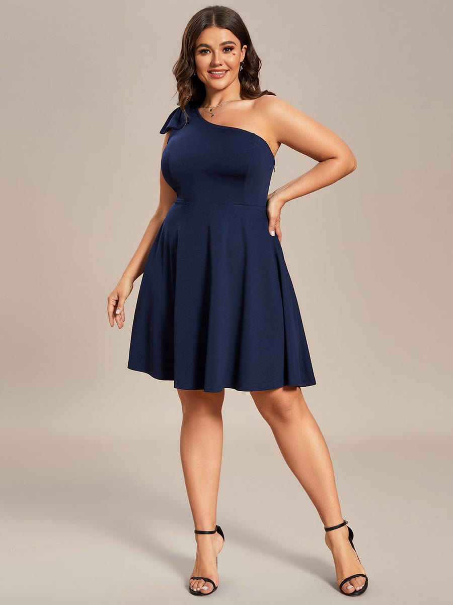 Sleeveless A-Line Summer Mini Dress with One Shoulder Bow Detail