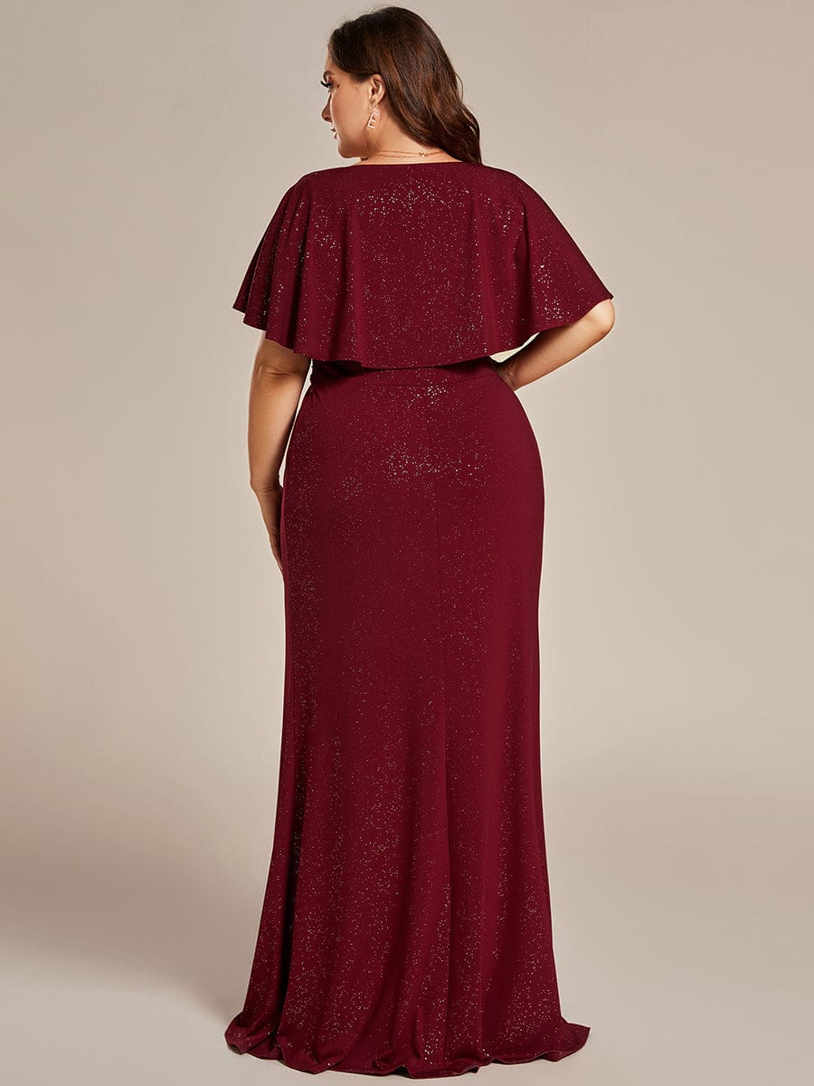 Mermaid Evening Dress with Glitter Bat-Wing Sleeves and Waist-Cinching Opportunity
