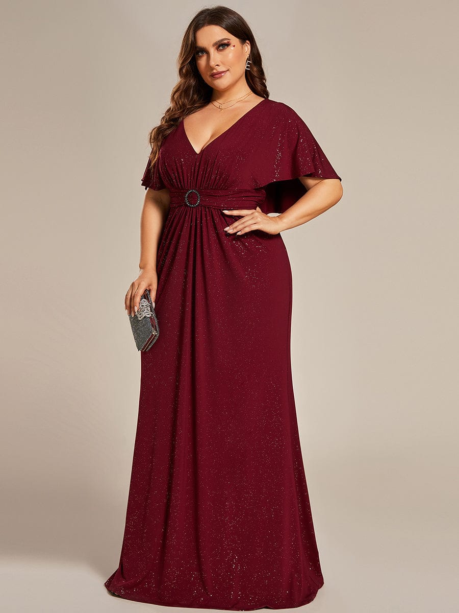 Mermaid Evening Dress with Glitter Bat-Wing Sleeves and Waist-Cinching Opportunity