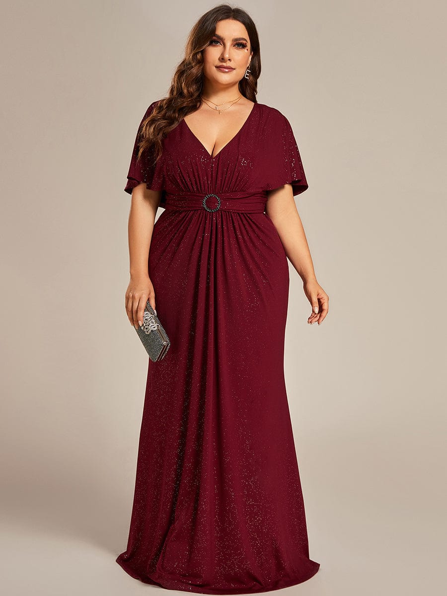 Mermaid Evening Dress with Glitter Bat-Wing Sleeves and Waist-Cinching Opportunity