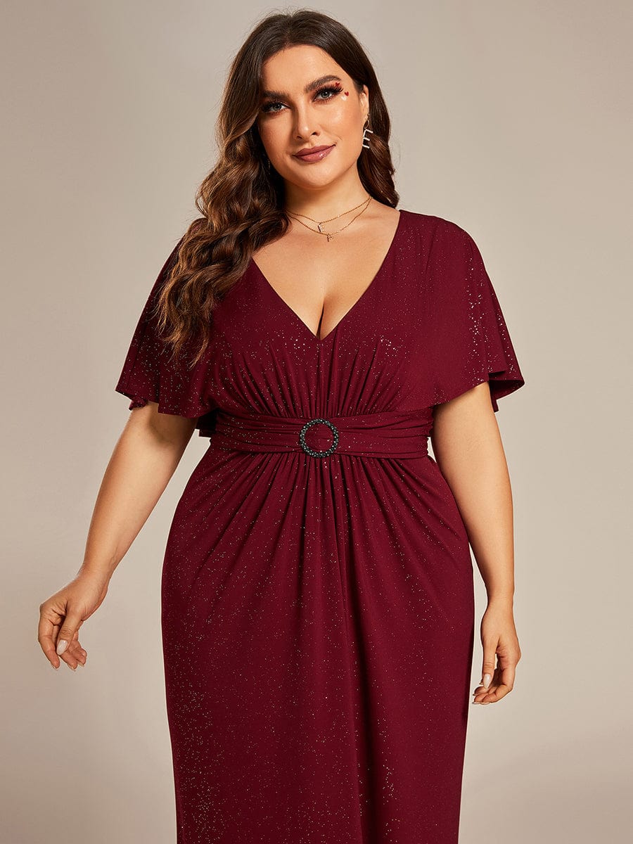 Mermaid Evening Dress with Glitter Bat-Wing Sleeves and Waist-Cinching Opportunity