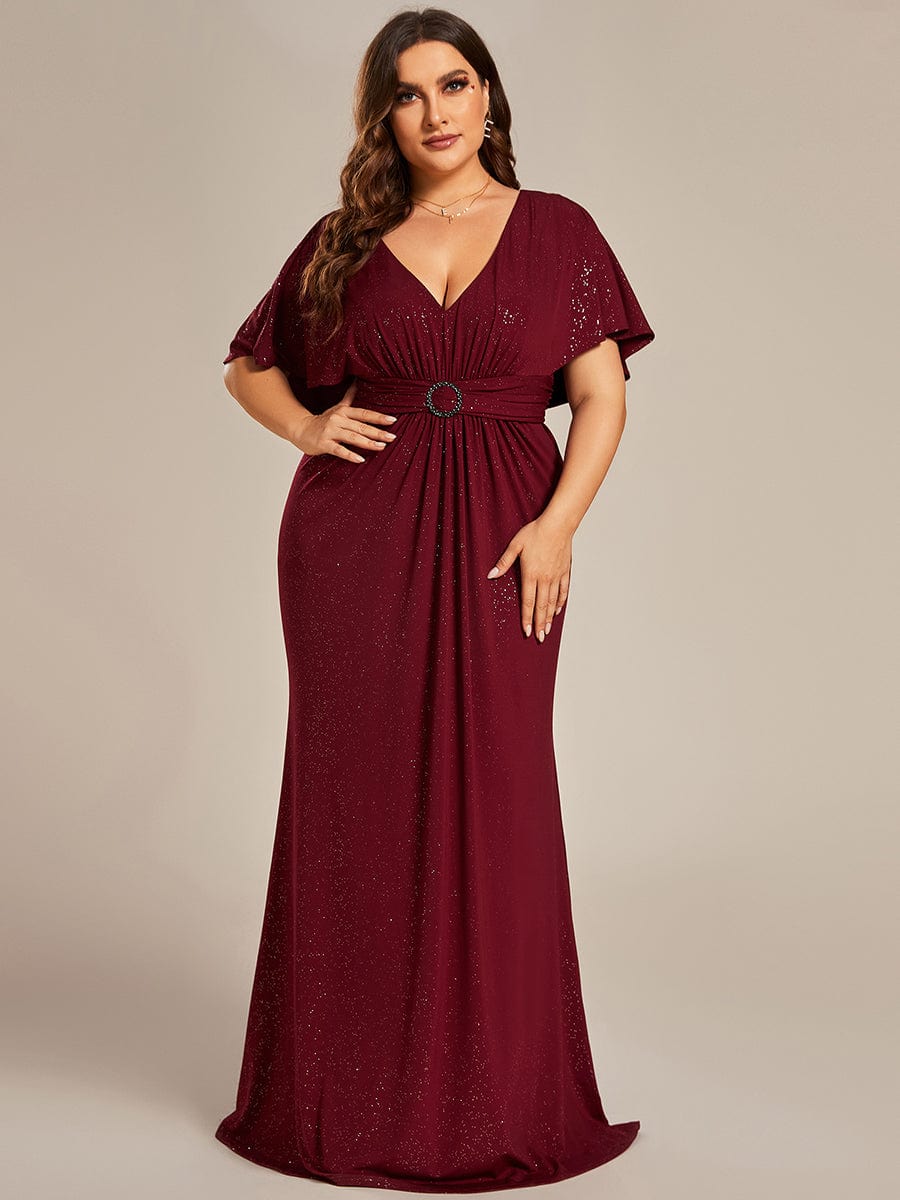 Mermaid Evening Dress with Glitter Bat-Wing Sleeves and Waist-Cinching Opportunity
