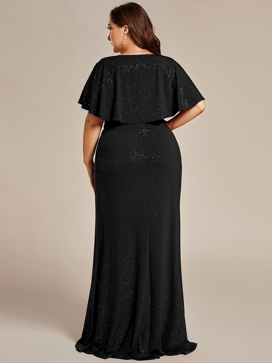Mermaid Evening Dress with Glitter Bat-Wing Sleeves and Waist-Cinching Opportunity