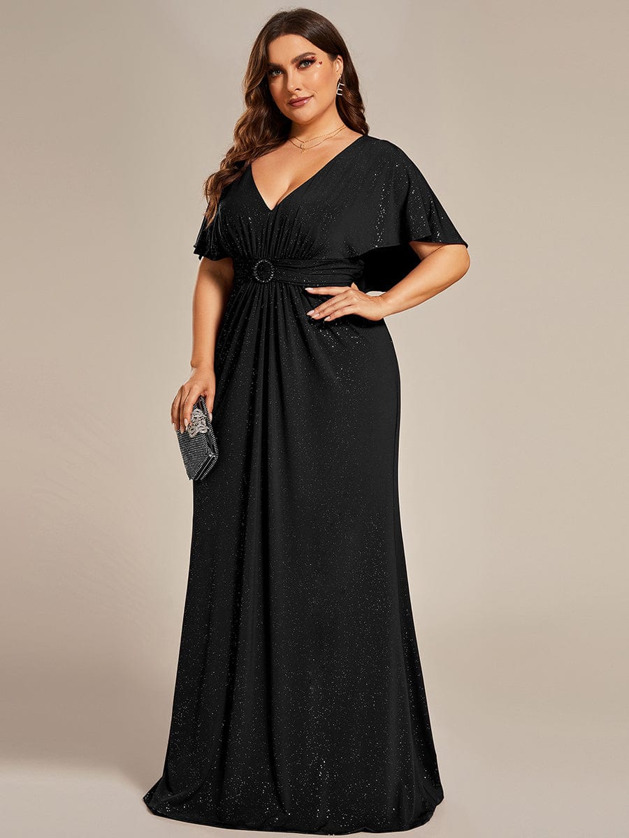 Mermaid Evening Dress with Glitter Bat-Wing Sleeves and Waist-Cinching Opportunity