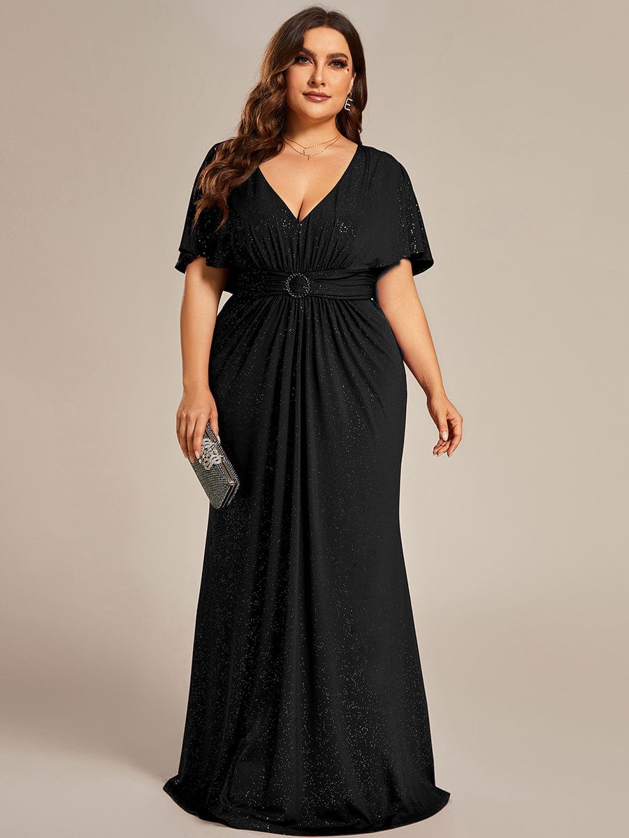 Mermaid Evening Dress with Glitter Bat-Wing Sleeves and Waist-Cinching Opportunity
