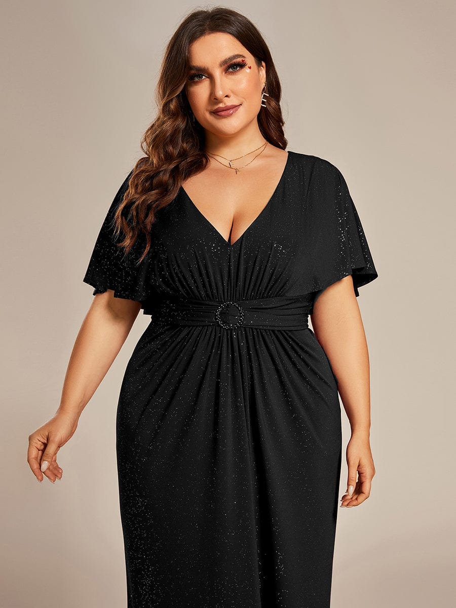 Mermaid Evening Dress with Glitter Bat-Wing Sleeves and Waist-Cinching Opportunity