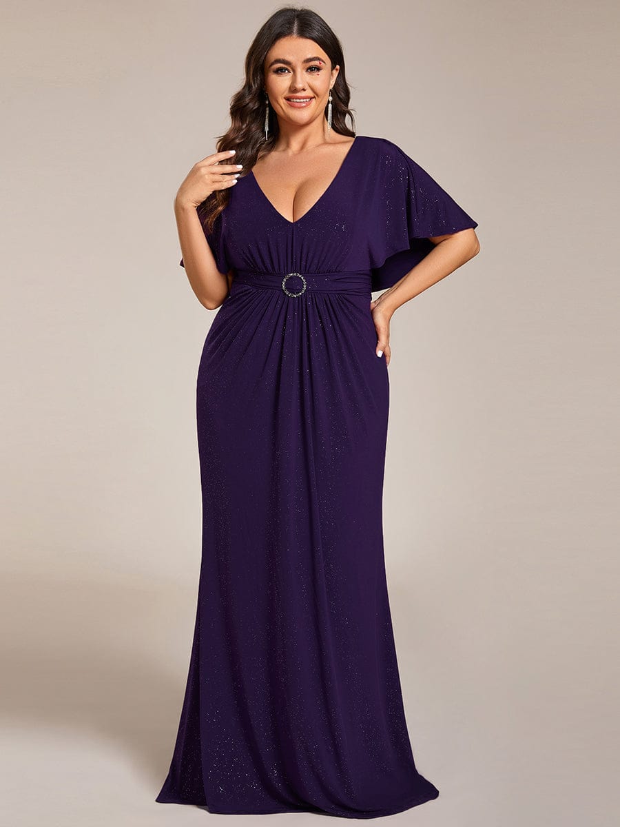 Mermaid Evening Dress with Glitter Bat-Wing Sleeves and Waist-Cinching Opportunity