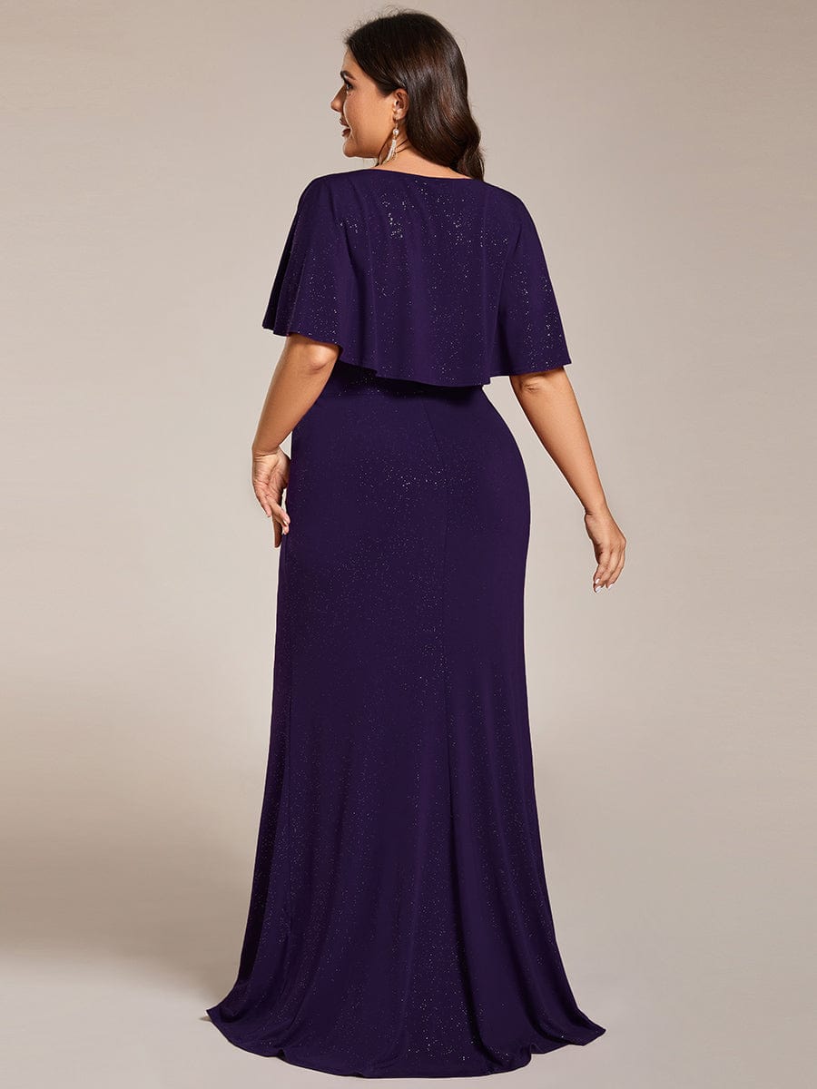 Mermaid Evening Dress with Glitter Bat-Wing Sleeves and Waist-Cinching Opportunity