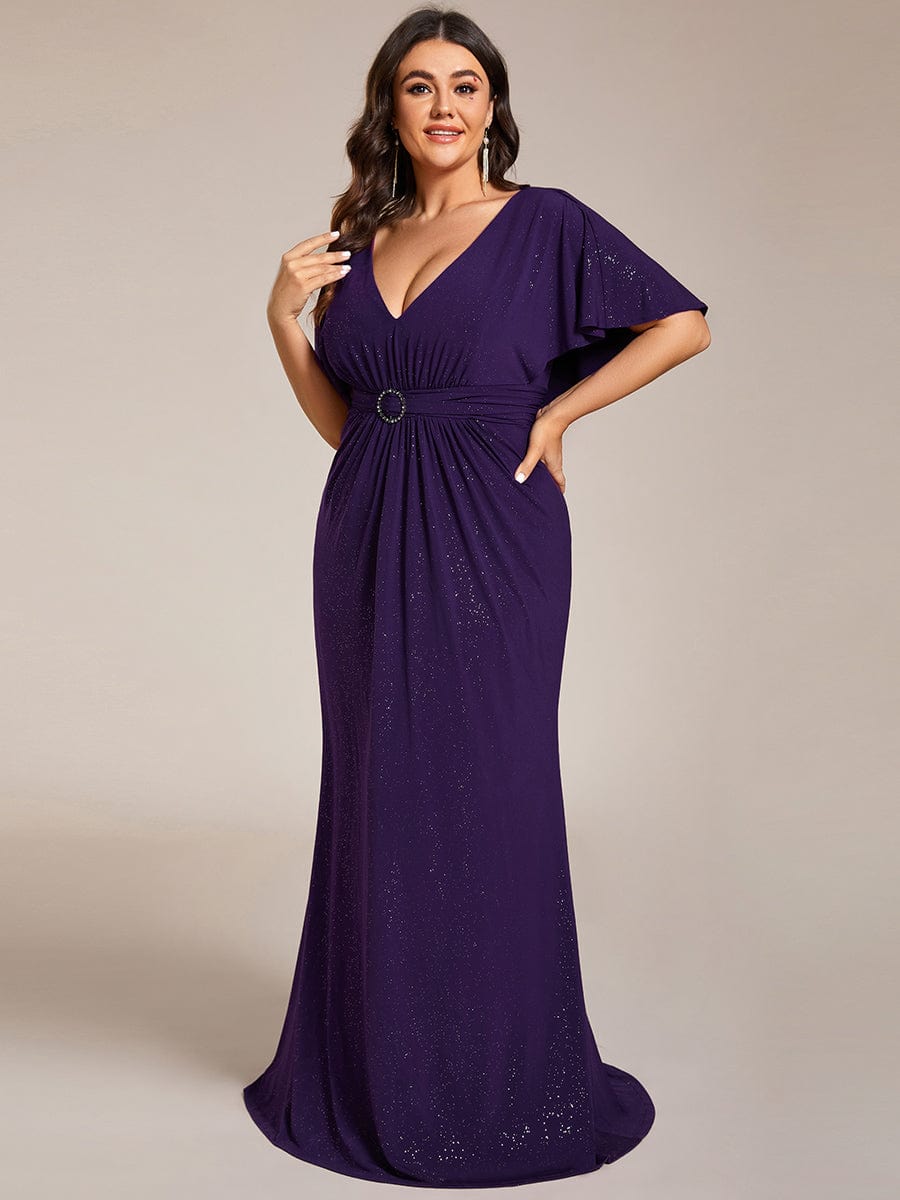 Mermaid Evening Dress with Glitter Bat-Wing Sleeves and Waist-Cinching Opportunity
