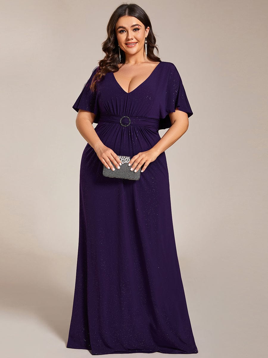 Mermaid Evening Dress with Glitter Bat-Wing Sleeves and Waist-Cinching Opportunity