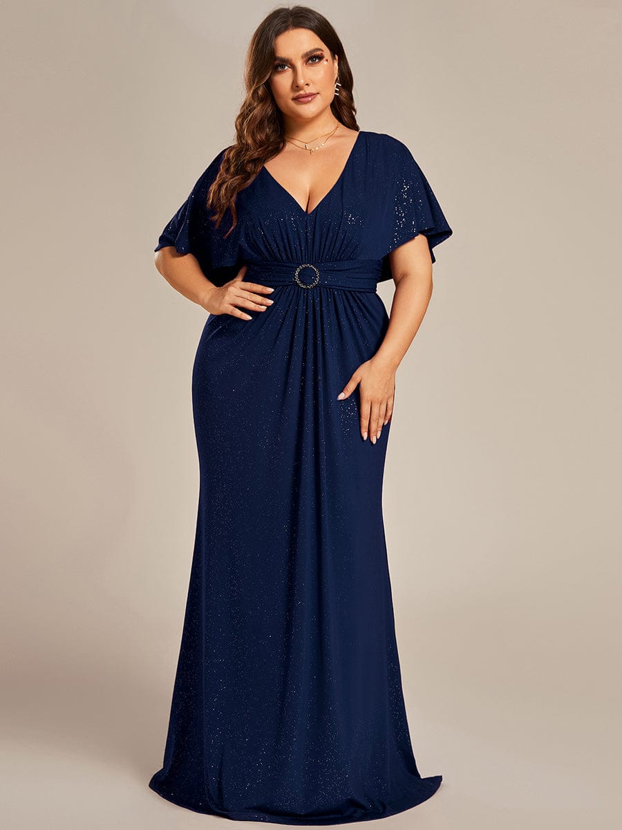Mermaid Evening Dress with Glitter Bat-Wing Sleeves and Waist-Cinching Opportunity