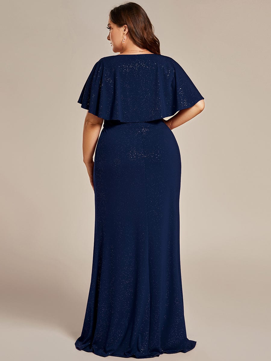 Mermaid Evening Dress with Glitter Bat-Wing Sleeves and Waist-Cinching Opportunity