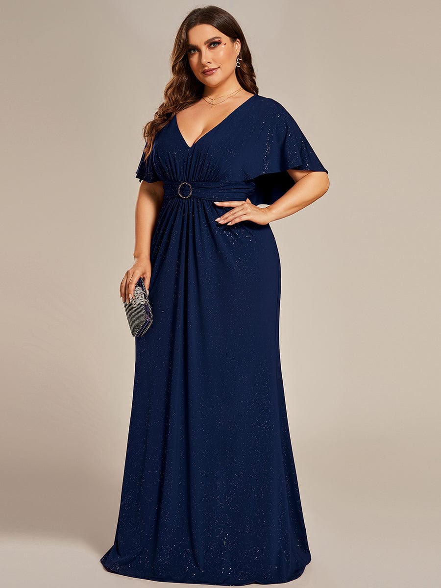 Mermaid Evening Dress with Glitter Bat-Wing Sleeves and Waist-Cinching Opportunity