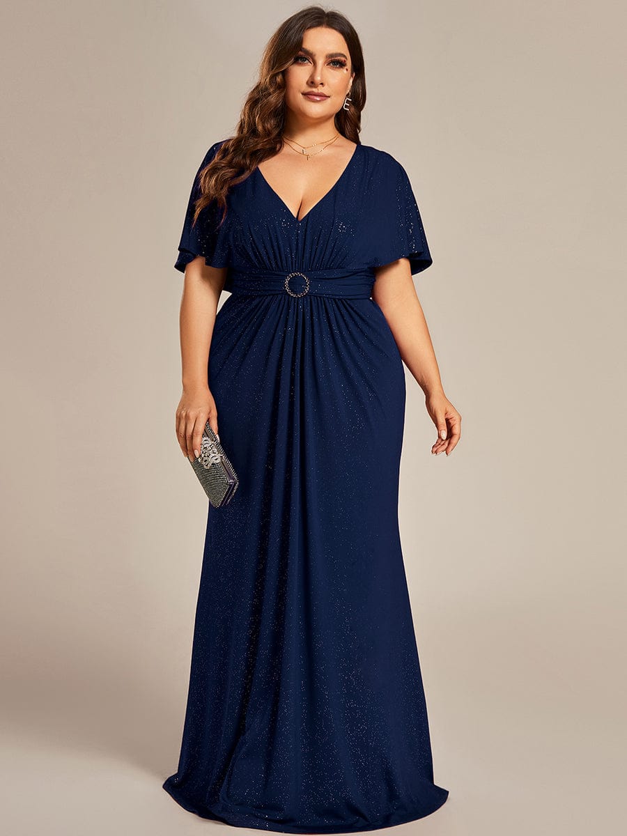 Mermaid Evening Dress with Glitter Bat-Wing Sleeves and Waist-Cinching Opportunity