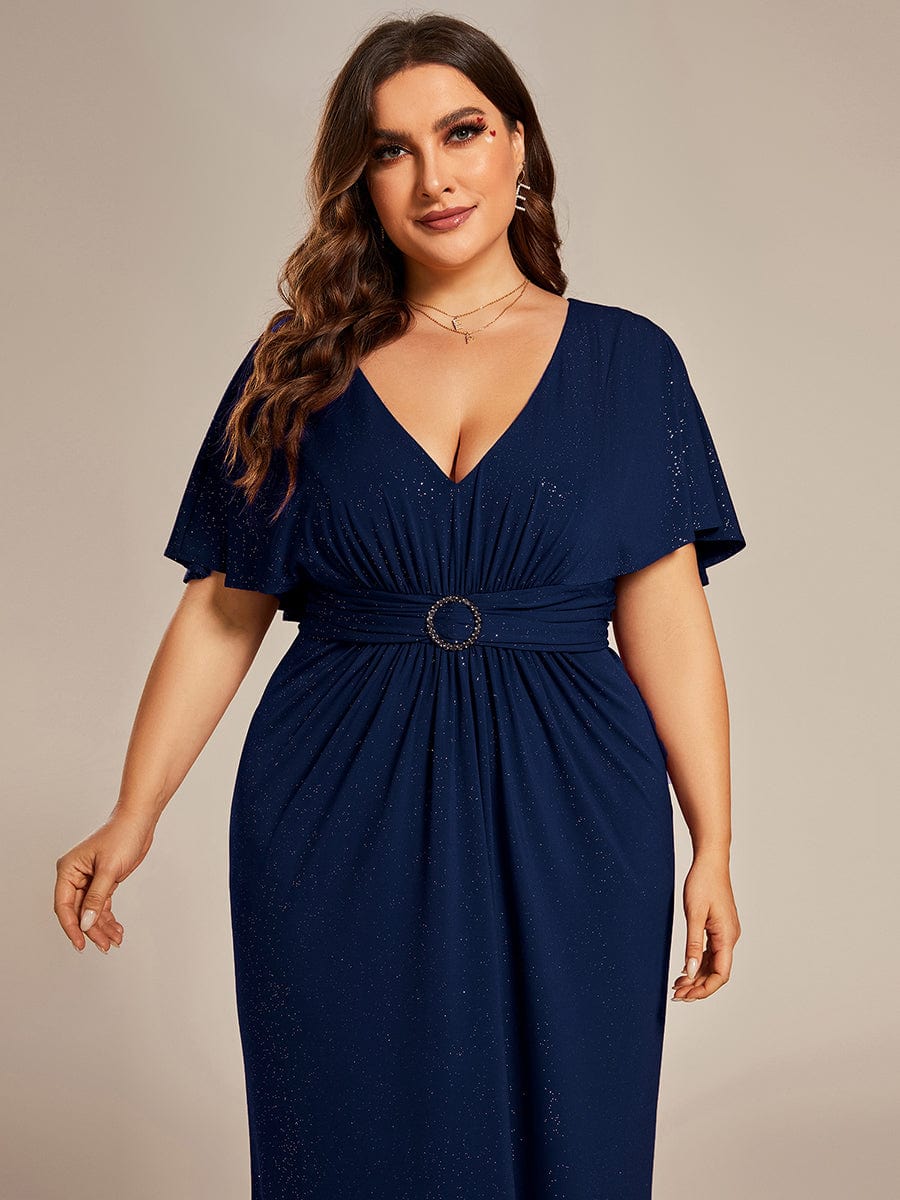 Mermaid Evening Dress with Glitter Bat-Wing Sleeves and Waist-Cinching Opportunity