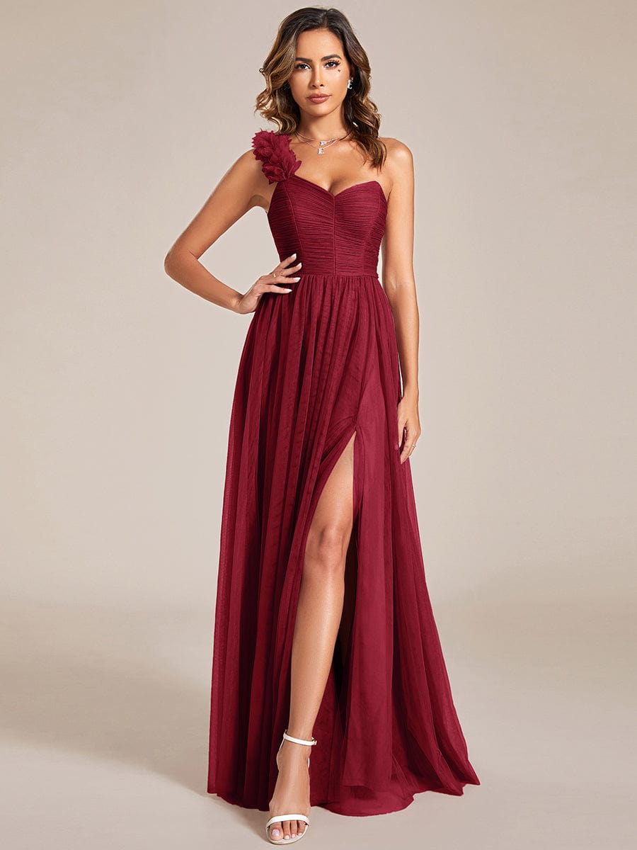 Enchanting Floral Detail One Shoulder Bridesmaid Gown