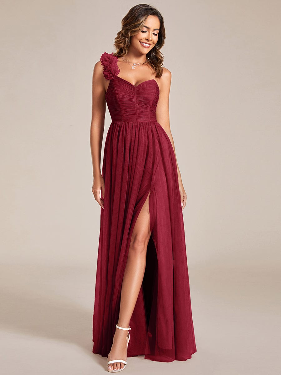 Enchanting Floral Detail One Shoulder Bridesmaid Gown