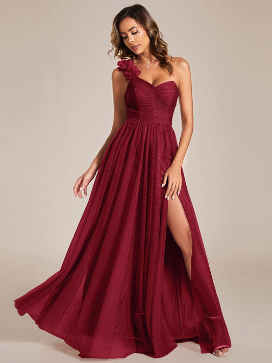 Enchanting Floral Detail One Shoulder Bridesmaid Gown