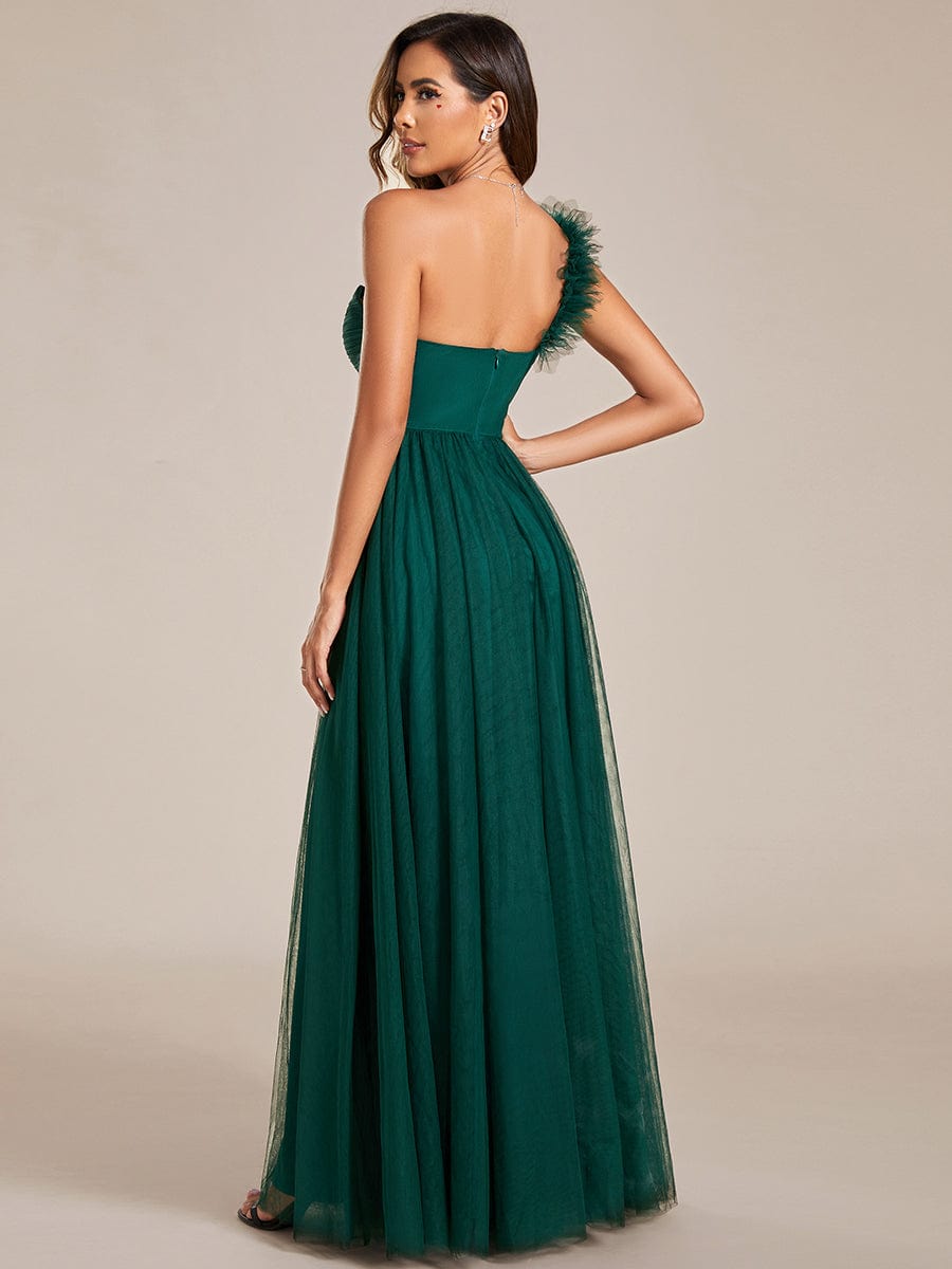 Enchanting Floral Detail One Shoulder Bridesmaid Gown