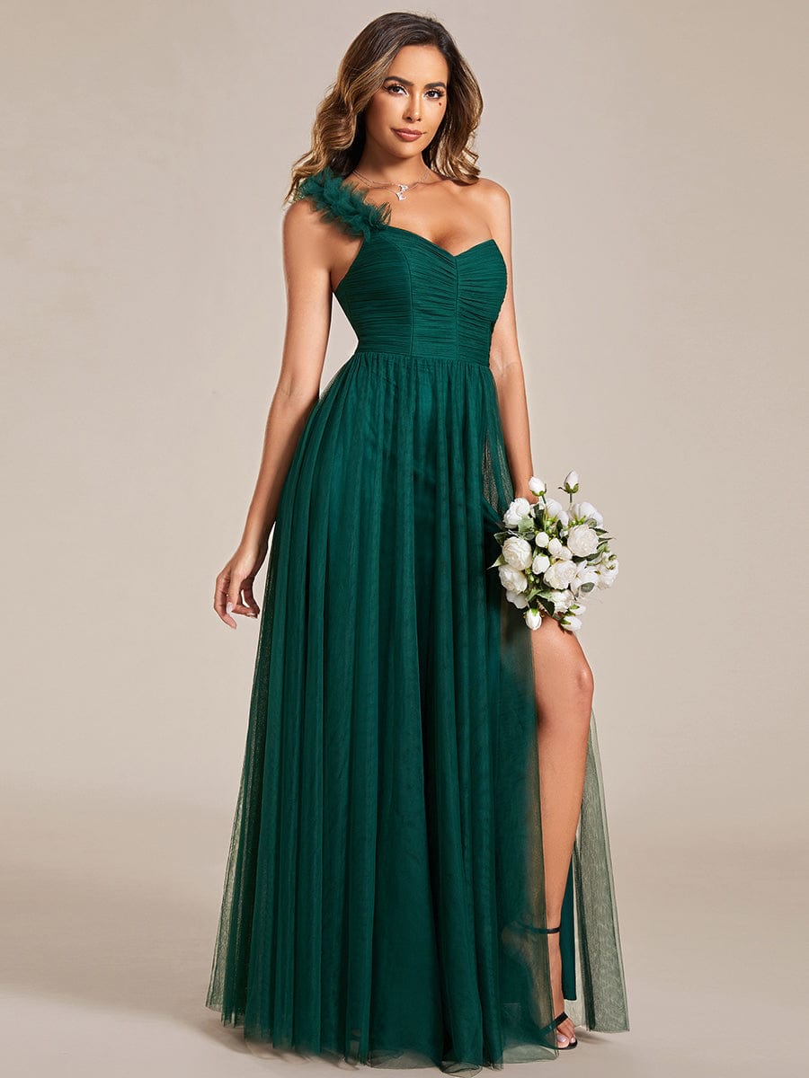 Enchanting Floral Detail One Shoulder Bridesmaid Gown