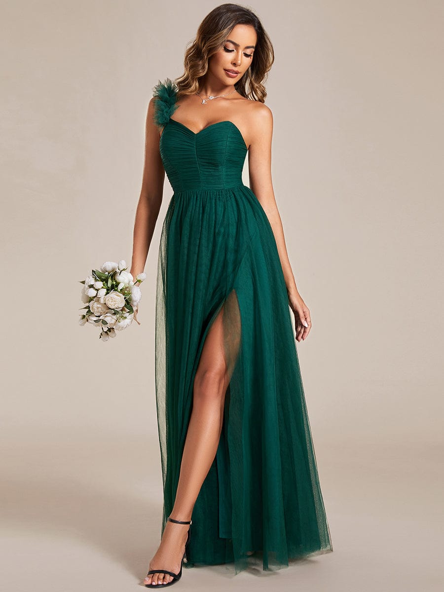 Enchanting Floral Detail One Shoulder Bridesmaid Gown