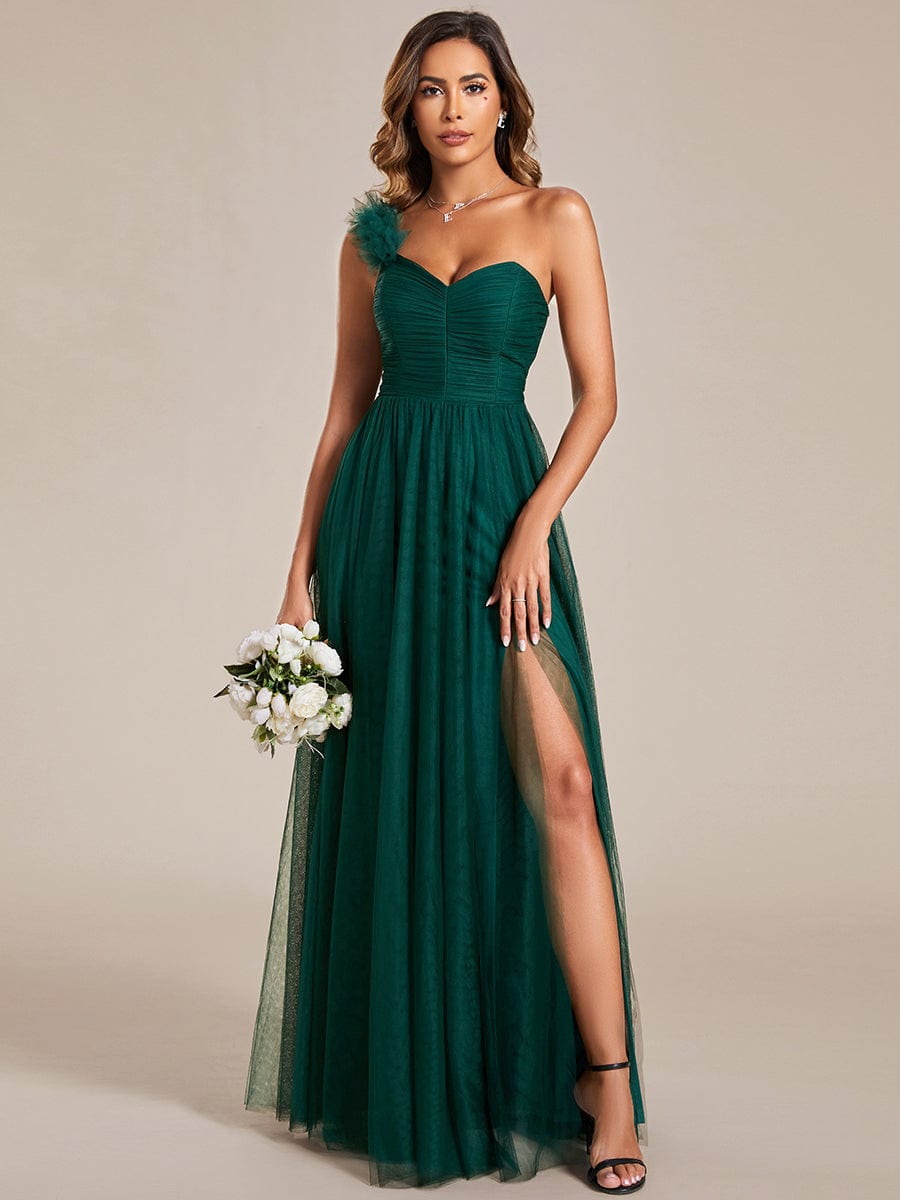 Enchanting Floral Detail One Shoulder Bridesmaid Gown