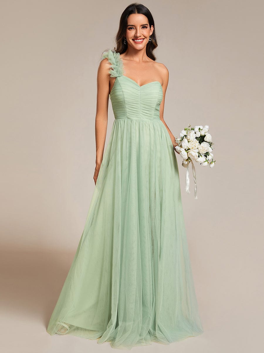 Enchanting Floral Detail One Shoulder Bridesmaid Gown