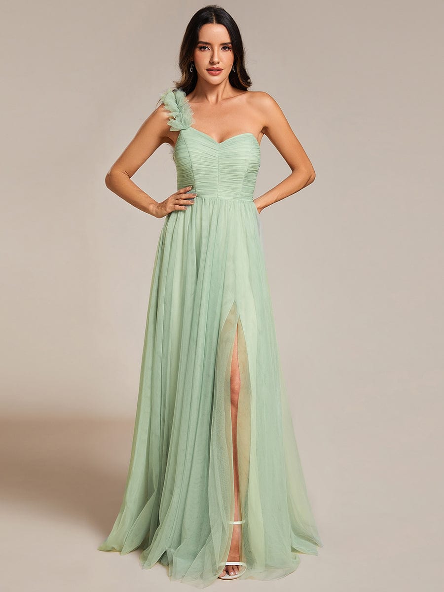 Enchanting Floral Detail One Shoulder Bridesmaid Gown