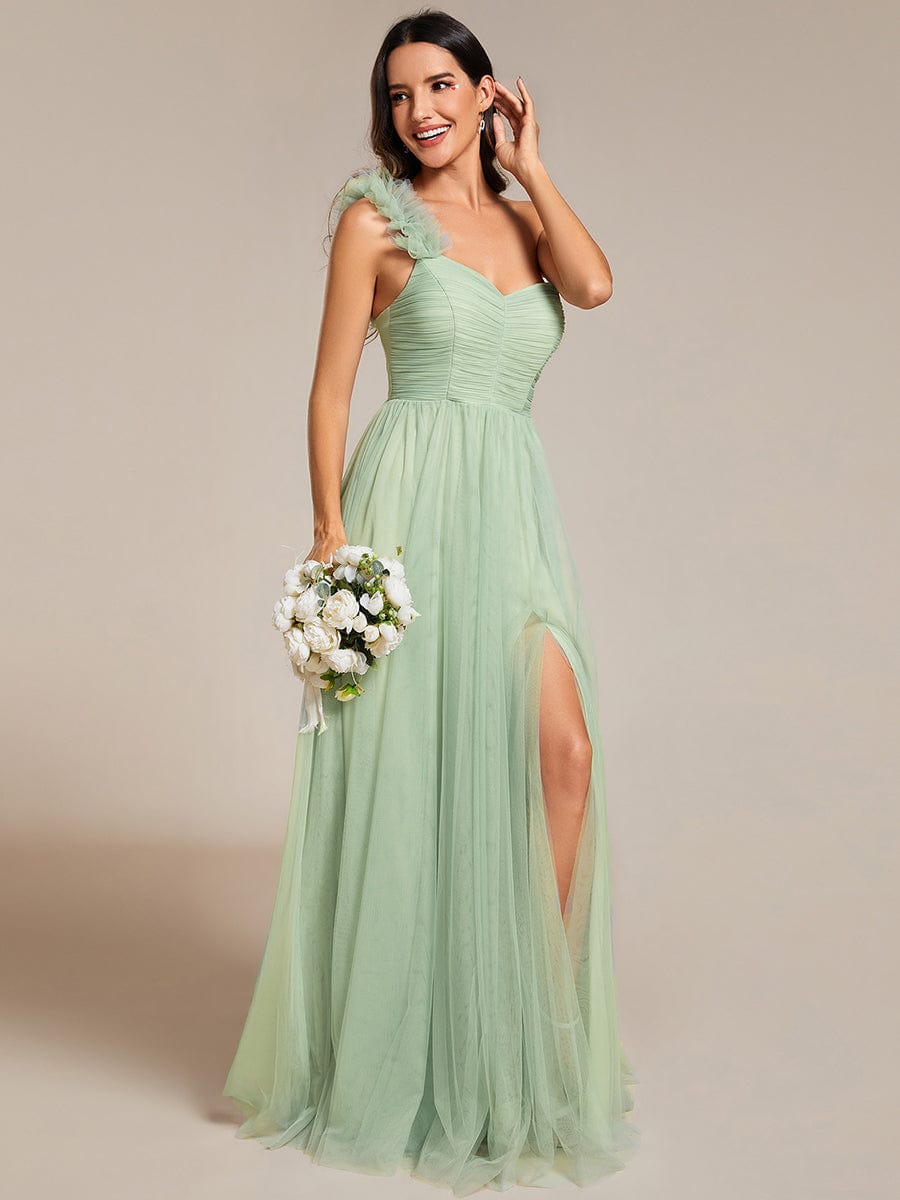 Enchanting Floral Detail One Shoulder Bridesmaid Gown