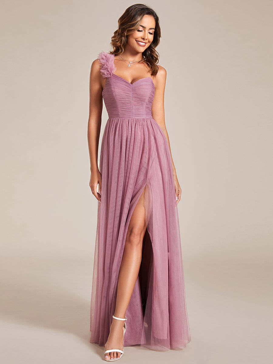 Enchanting Floral Detail One Shoulder Bridesmaid Gown