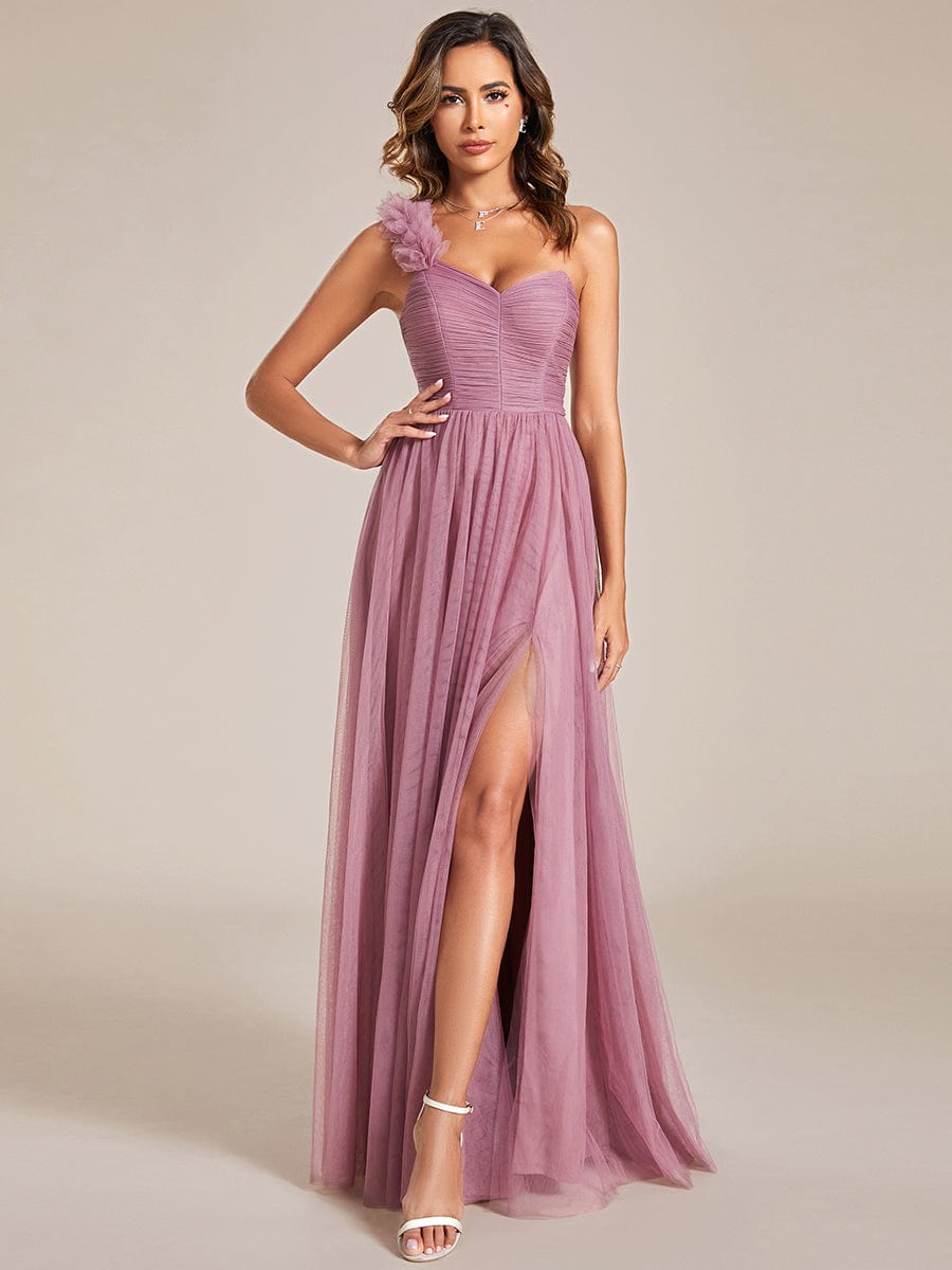 Enchanting Floral Detail One Shoulder Bridesmaid Gown