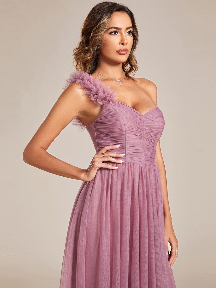 Enchanting Floral Detail One Shoulder Bridesmaid Gown