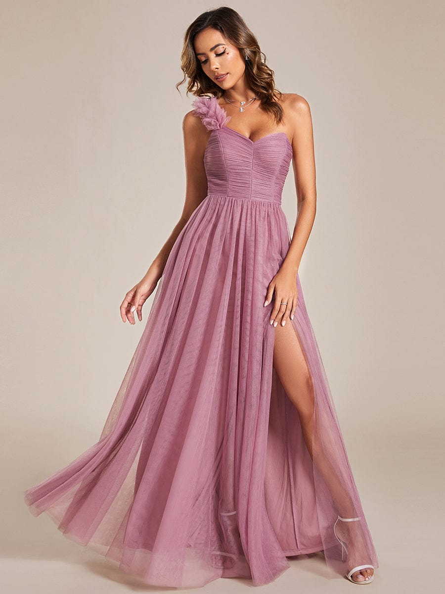 Enchanting Floral Detail One Shoulder Bridesmaid Gown