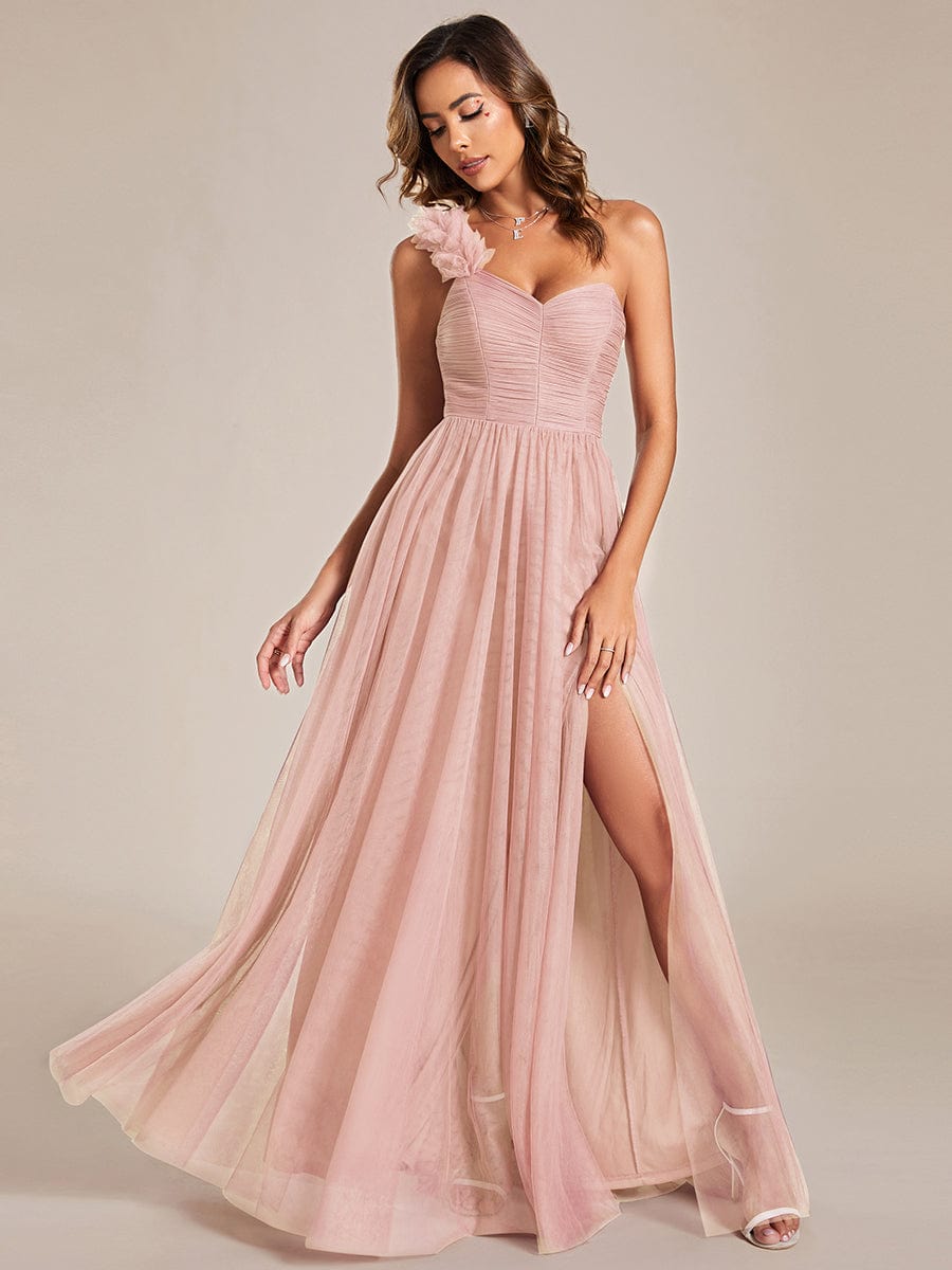 Enchanting Floral Detail One Shoulder Bridesmaid Gown