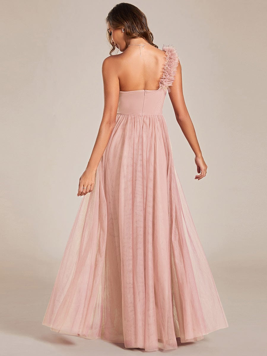 Enchanting Floral Detail One Shoulder Bridesmaid Gown