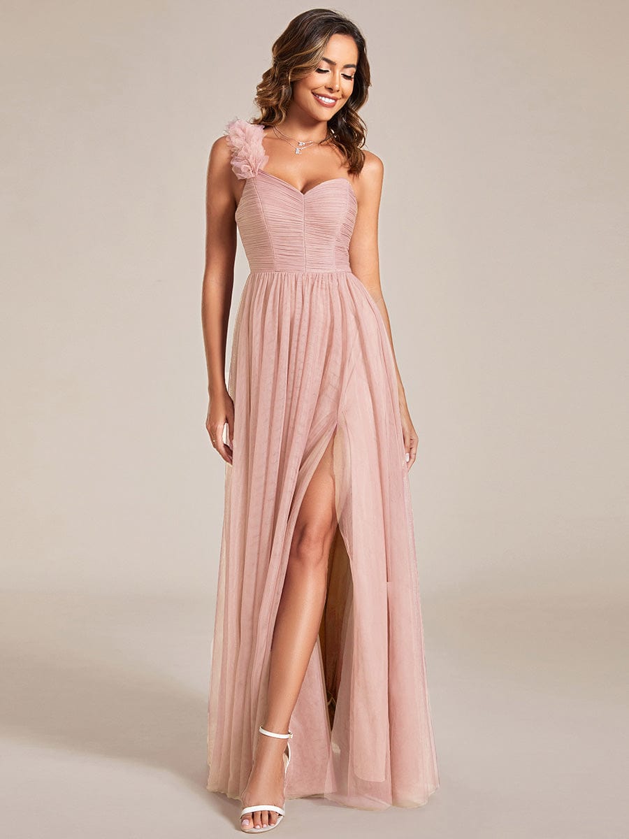 Enchanting Floral Detail One Shoulder Bridesmaid Gown