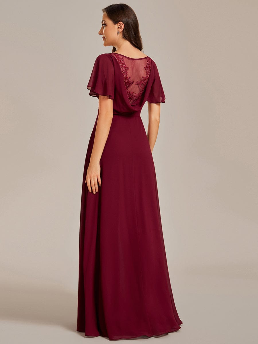 Elegant Sheer Applique A-Line Evening Dress with Ruffled Sleeves