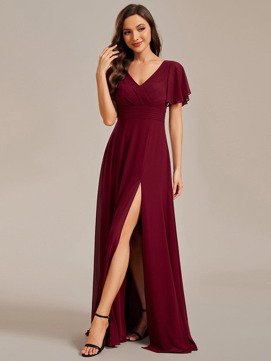 Elegant Sheer Applique A-Line Evening Dress with Ruffled Sleeves