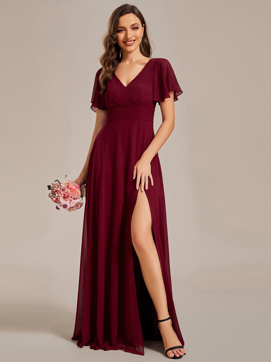 Elegant Sheer Applique A-Line Evening Dress with Ruffled Sleeves