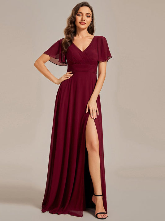 Elegant Sheer Applique A-Line Evening Dress with Ruffled Sleeves