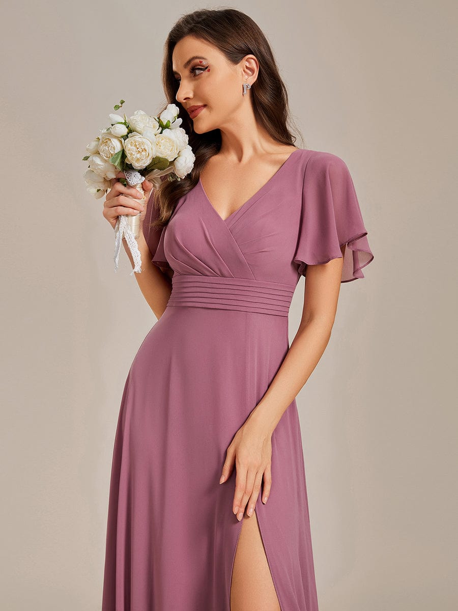 Elegant Sheer Applique A-Line Evening Dress with Ruffled Sleeves