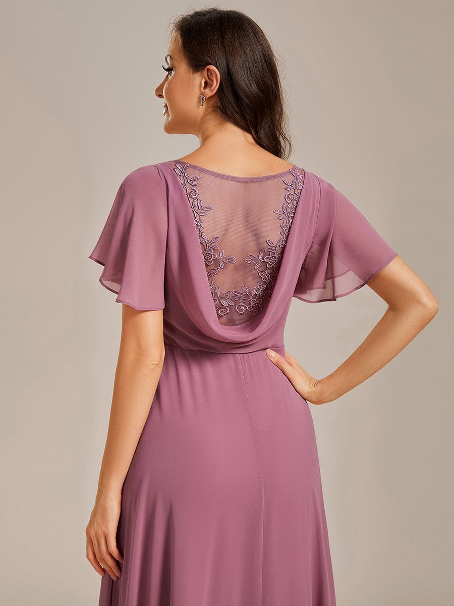 Elegant Sheer Applique A-Line Evening Dress with Ruffled Sleeves