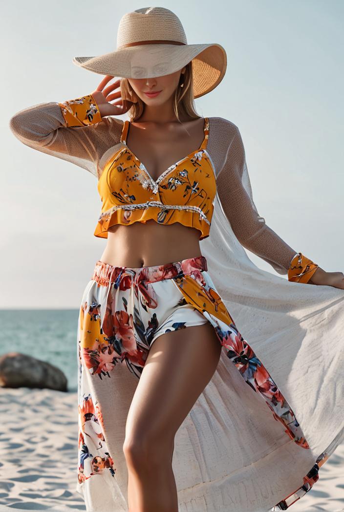 3 pieces sexy print bikini women high waist swimsuit cover up swimwear female lady bathing suit swimming summer beachwear 123592