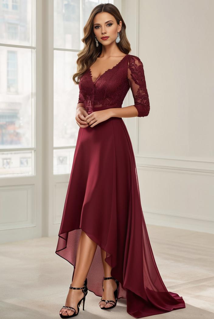 3 4 sleeve sheer sequin stripe high low hem evening dress 132154