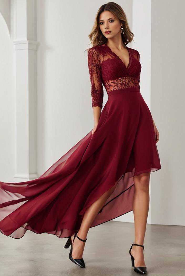 3 4 sleeve sheer sequin stripe high low hem evening dress 132158
