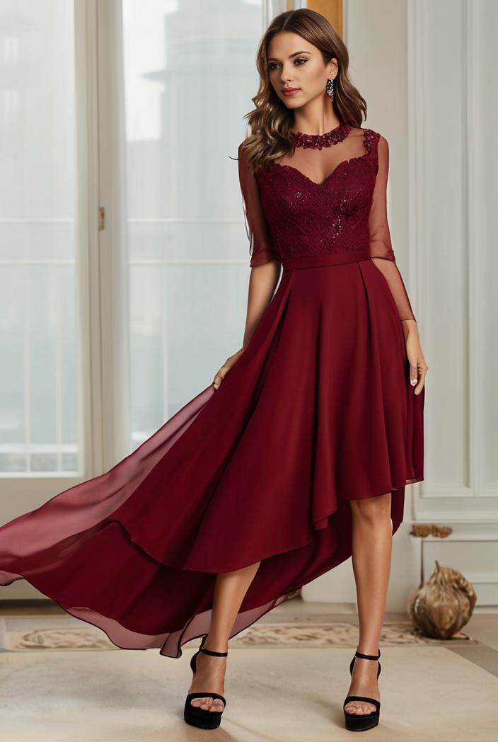 3 4 sleeve sheer sequin stripe high low hem evening dress 132159