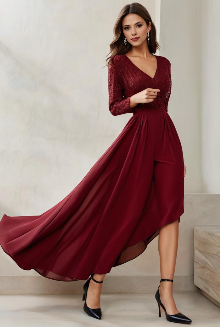 3 4 sleeve sheer sequin stripe high low hem evening dress 132189