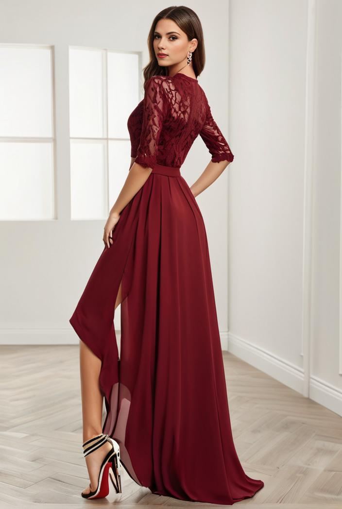 3 4 sleeve sheer sequin stripe high low hem evening dress 132192